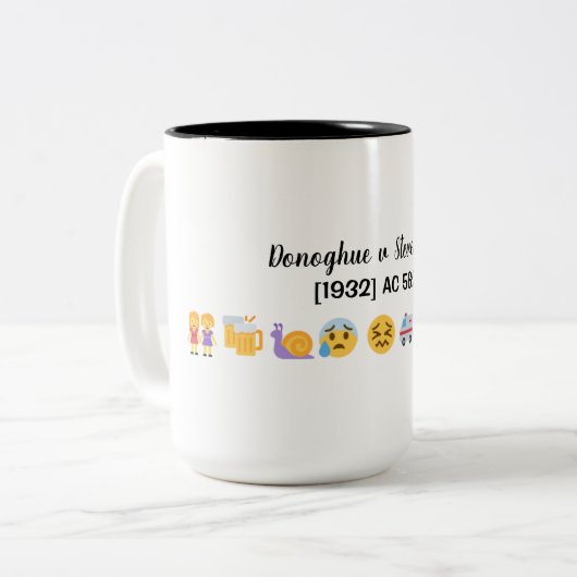 Donoghue v Stevenson in emoji Zweifarbige Tasse (Vorderseite Links)