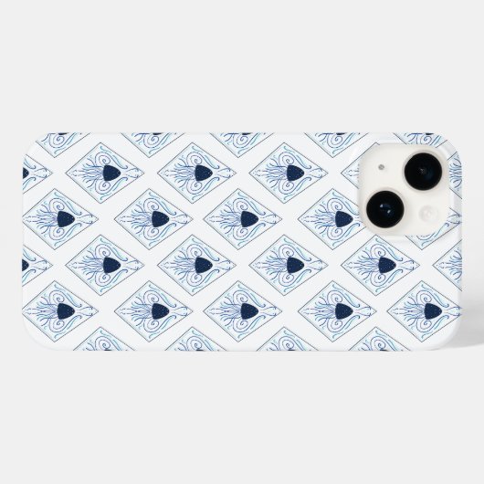Don't Be Jelly Blue Jellyfish Damask Case-Mate iPhone Hülle (Rückseite (Horizontal))