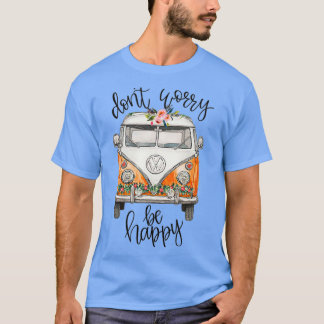Dont beunries Be Happy Floral Hippie Van Peace T-Shirt