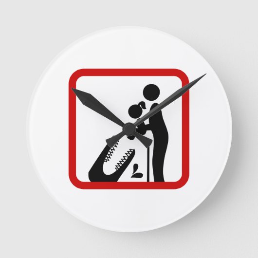 Don't Feed Daughter To The Crocodile Zoo Sign Runde Wanduhr (Vorderseite)