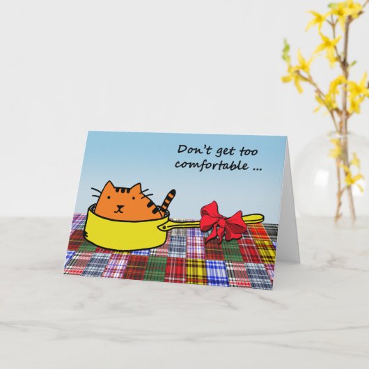 Don't Get too Comfortable, Old Cat in Pan with Bow Karte (Gelbe Blume)