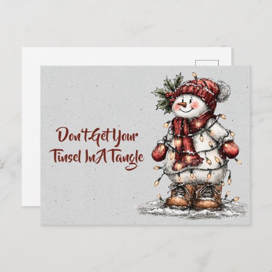 Don't Get Your Tinsel In A Tangle Snowman Postkarte (Vorne/Hinten)