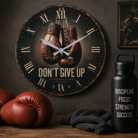 Don't Give Up Boxing Gloves Große Wanduhr