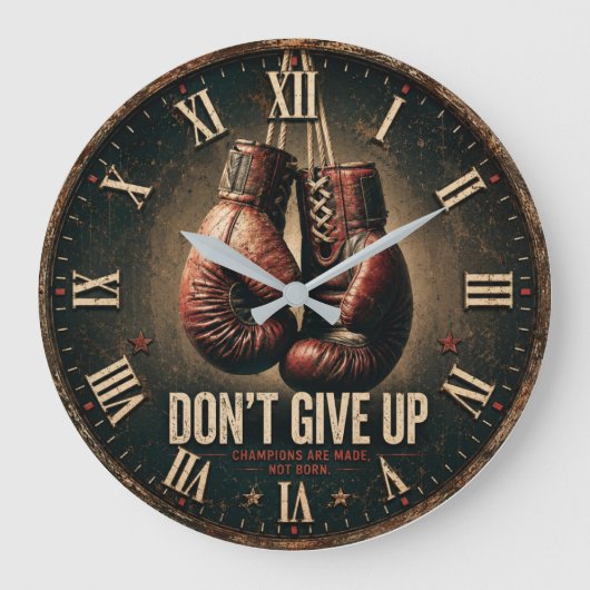 Don't Give Up Boxing Gloves Große Wanduhr (Vorderseite)