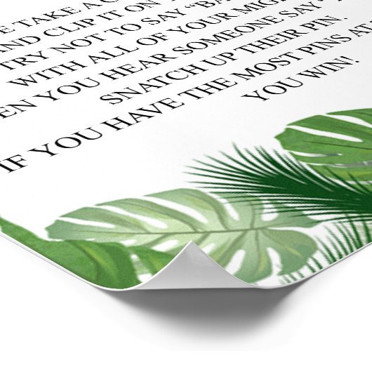 Don't Say Baby - Baby Shower Game Rules Monstera Poster (Ecke)