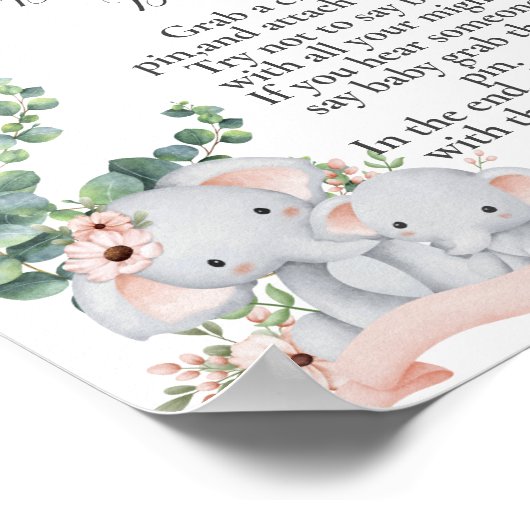 Don't say baby Elephant Pink Balloon Eucalyptus Poster (Ecke)