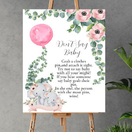 Don't say baby Elephant Pink Balloon Eucalyptus Poster