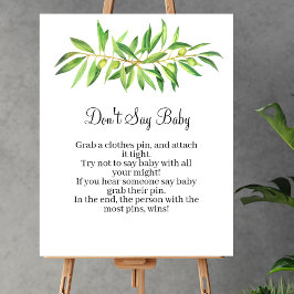 Don't say baby game olive branch sage greenery poster