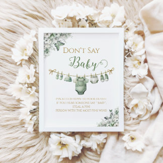Don't Say Baby Sage Green Butterfly Floral Game Poster