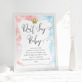 "Don't say baby" Sign, Gender Reveal Trendy Poster