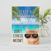 Dont Stress Meowt Funny Tabby Cat Happy Birthday (Stehend Vorderseite)