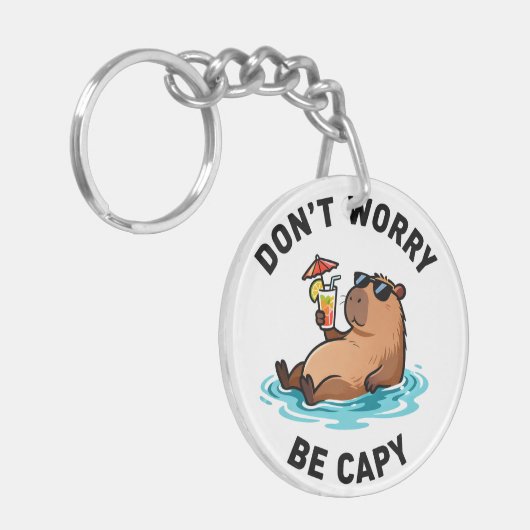 Don't Worry Be Capy Funny Capybara Pun Schlüsselanhänger (Vorderseite links)