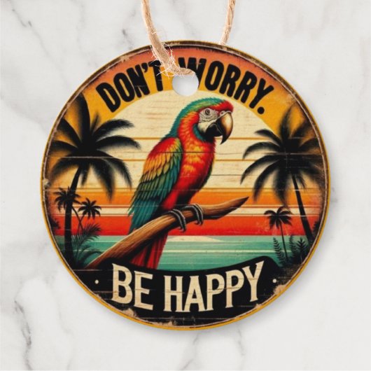 Don't Worry, Be Happy Round Tropical Parrot Art Geschenkanhänger (Rückseite)