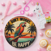 Don't Worry, Be Happy Round Tropical Parrot Art Pappteller (Party)