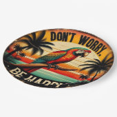 Don't Worry, Be Happy Round Tropical Parrot Art Pappteller (Schrägansicht)