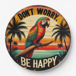 Don't Worry, Be Happy Round Tropical Parrot Art Pappteller