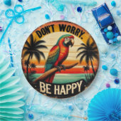 Don't Worry, Be Happy Round Tropical Parrot Art Pappteller (Party)