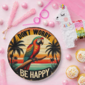 Don't Worry, Be Happy Round Tropical Parrot Art Pappteller (Party)