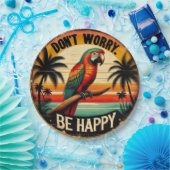 Don't Worry, Be Happy Round Tropical Parrot Art Pappteller (Party)