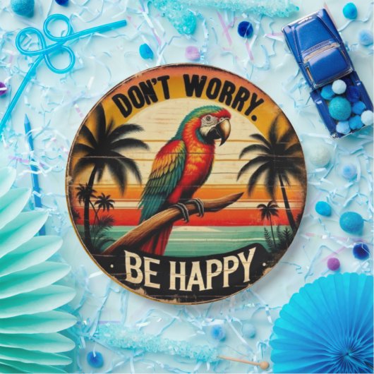 Don't Worry, Be Happy Round Tropical Parrot Art Pappteller (Party)
