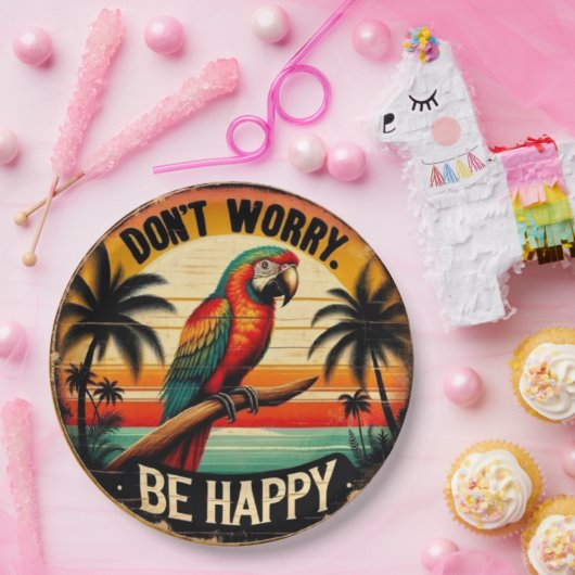 Don't Worry, Be Happy Round Tropical Parrot Art Pappteller (Party)