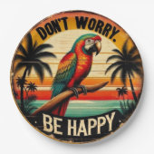 Don't Worry, Be Happy Round Tropical Parrot Art Pappteller (Vorderseite)