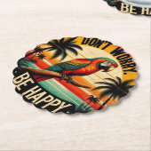 Don't Worry, Be Happy Round Tropical Parrot Art Untersetzer (angewinkelt)