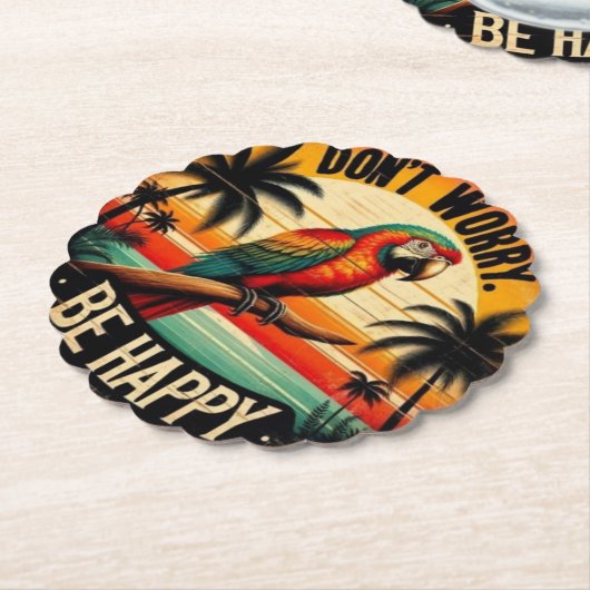Don't Worry, Be Happy Round Tropical Parrot Art Untersetzer (angewinkelt)