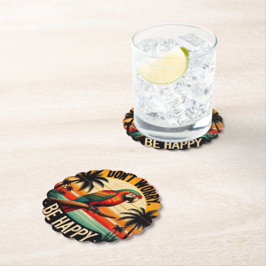 Don't Worry, Be Happy Round Tropical Parrot Art Untersetzer (Vor Ort)