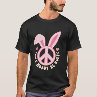 Dont Worry Be Hoppy Peace Bunny Oaster Retro Groov T-Shirt