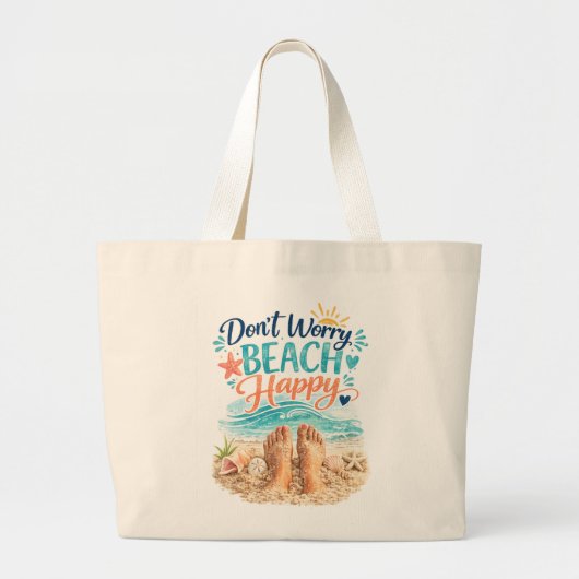 Don't Worry Beach Happy Jumbo Stoffbeutel (Vorne)
