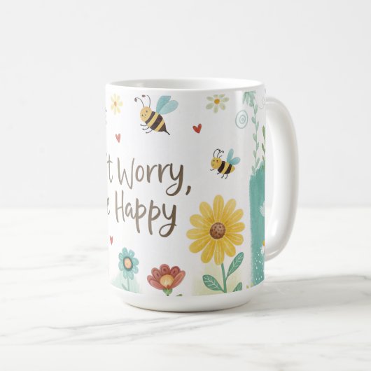Don't Worry Bee Happy Cute Bee Kaffeetasse (VorderseiteRechts)