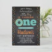 Donut 1. Geburtstag Jungs Einladungs-Chalkboard Einladung (Stehend Vorderseite)