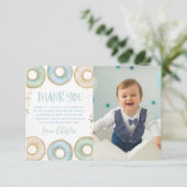 Donut 1. Geburtstag Party Dankeschön Karte mit Fot (Stehend Vorderseite)