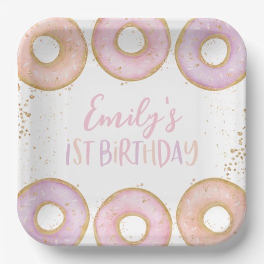 Donut 1. Geburtstag Personalisiert Party Paper Tel Pappteller (Vorderseite)