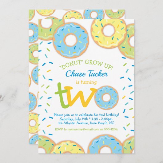 Donut 2. Geburtstag Einladung Junge Sprinklen (Vorne/Hinten)