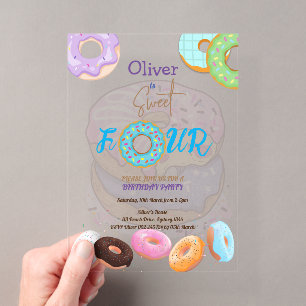 Donut 4. Geburtstag Junge  Acryleinladungen
