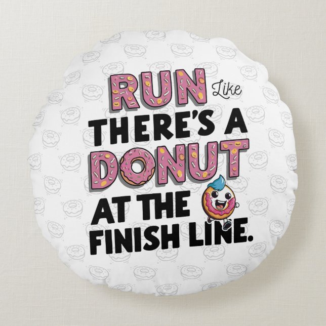 Donut auf der finish Line Funny Fitness Motivation Rundes Kissen (Vorderseite)