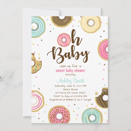 Donut Baby Dusche Einladung Codeschuhe Doughnut (Vorderseite)