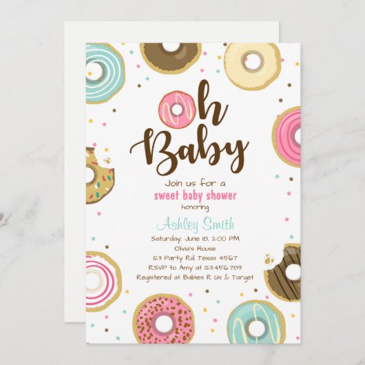 Donut Baby Dusche Einladung Codeschuhe Doughnut (Vorne/Hinten)