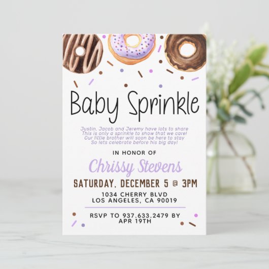 Donut Baby Sprinkle Baby Dusche Einladung (Stehend Vorderseite)