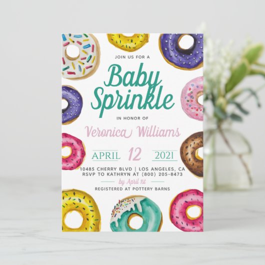 Donut Baby Sprinkle Babydusche Einladung (Stehend Vorderseite)