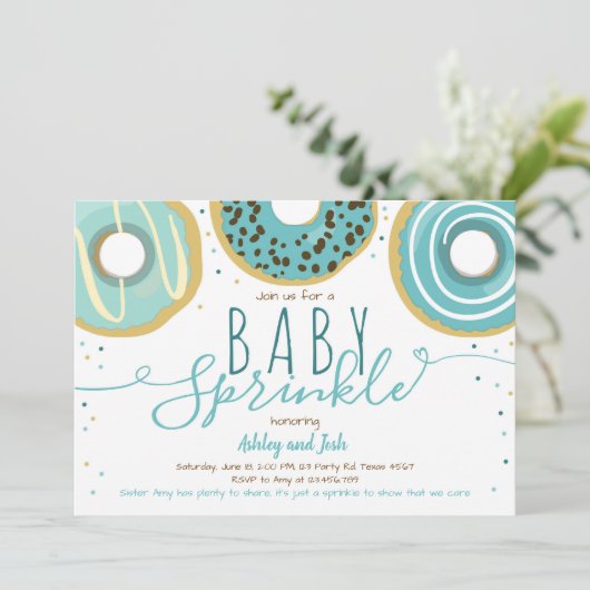 Donut Baby Sprinkle Blue Doughnut Boy Sprinkle Einladung (Stehend Vorderseite)