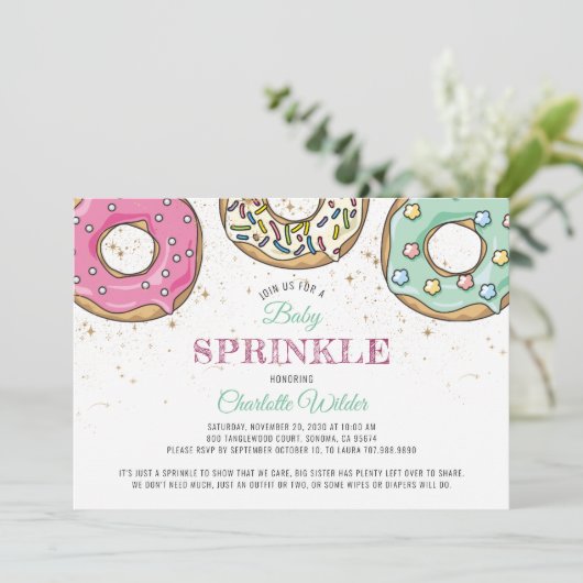 Donut Baby Sprinkle Einladung (Stehend Vorderseite)