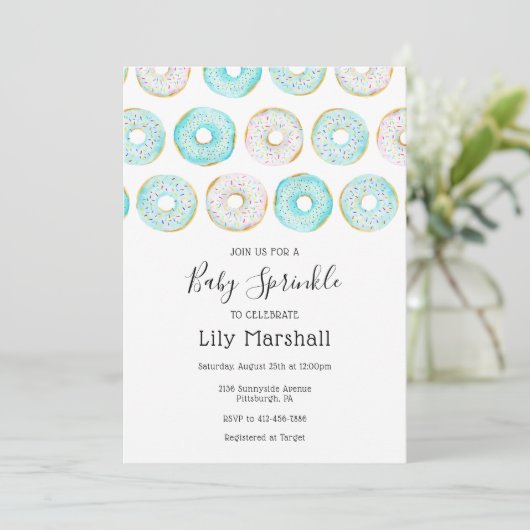 Donut Baby Sprinkle Einladung (Stehend Vorderseite)