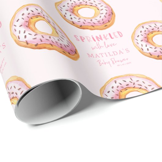 Donut Babydusche rosa mädchenhafte niedliche Begrü Geschenkpapier (Rolleneckpunkt)