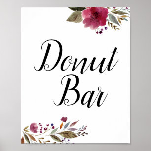 Donut-Bar-Burgund-Floren-Hochzeitsschild Poster