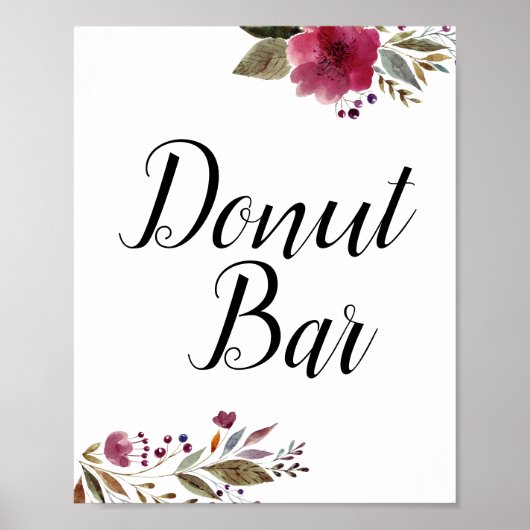 Donut Bar Burgundy Blume Wedding Sign Poster (Vorne)