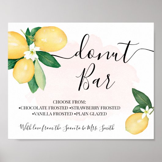 Donut Bar Party Brautparty Hochzeit Zitronen Rosa Poster (Vorne)