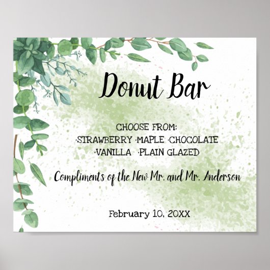 Donut Bar Table Wedding Eucalytpus Sign Poster (Vorne)